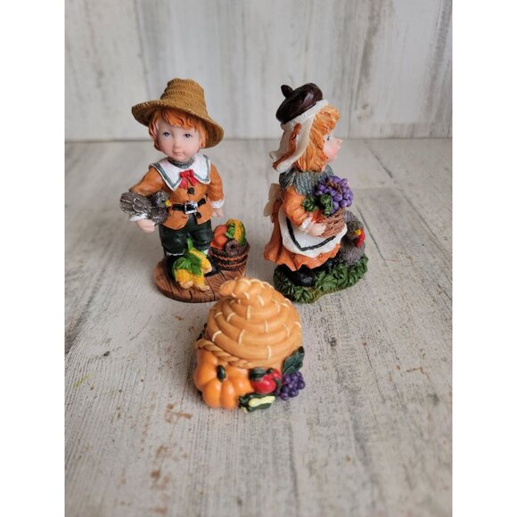 Rustic Pilgrim bounty thanksgiving figure fall set decor cornucopia - Picture 2 of 7